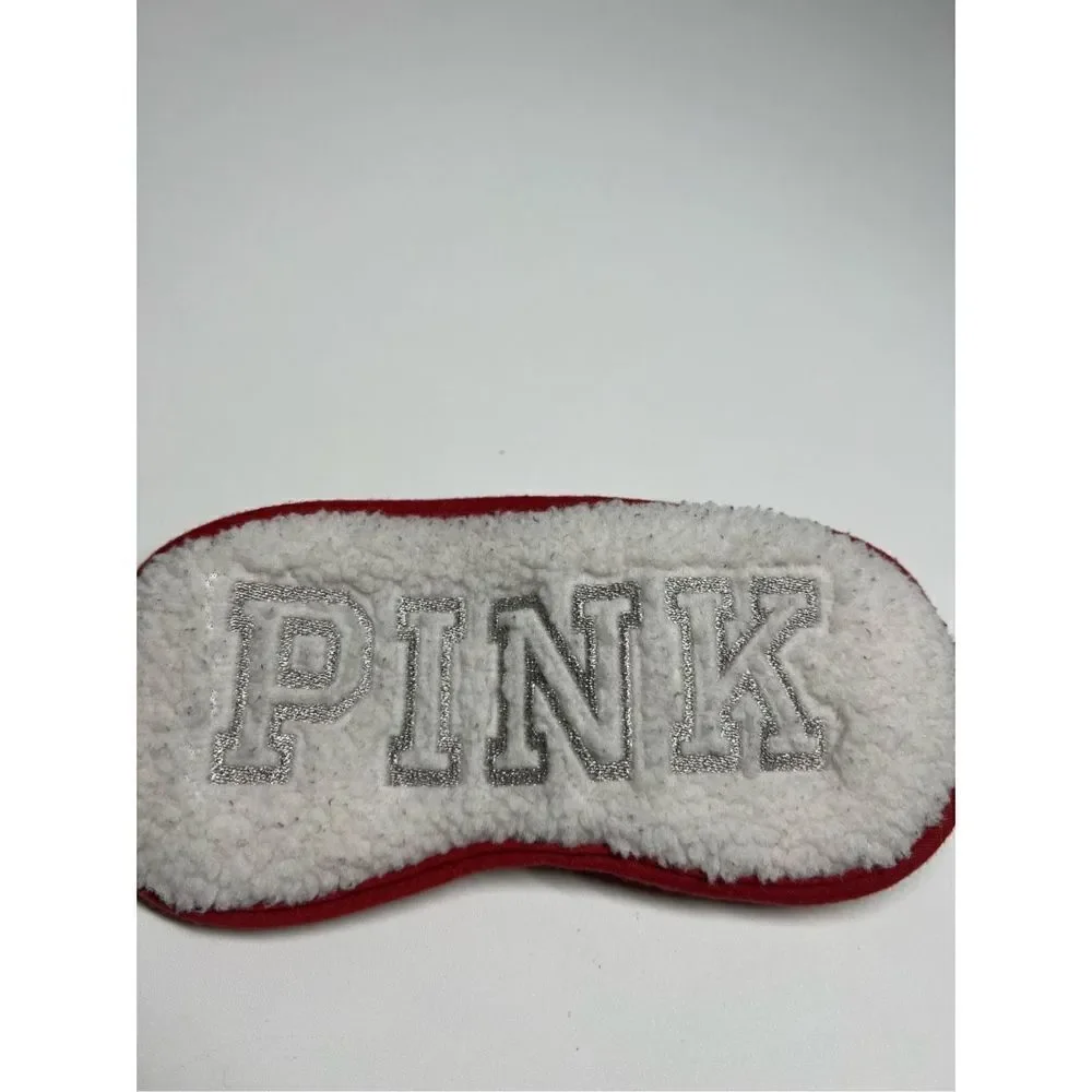 Victoria Secret PINK Eye Mask/Red and White Silver Logo Sherpa